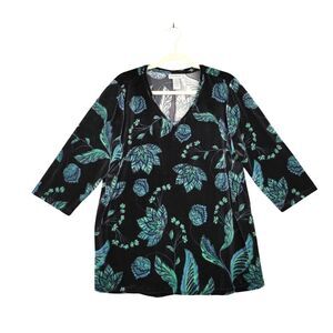 CATHERINES Black Dark Floral Velvet Top Whimsigoth Fairy Grunge SIZE 14/16W 0X